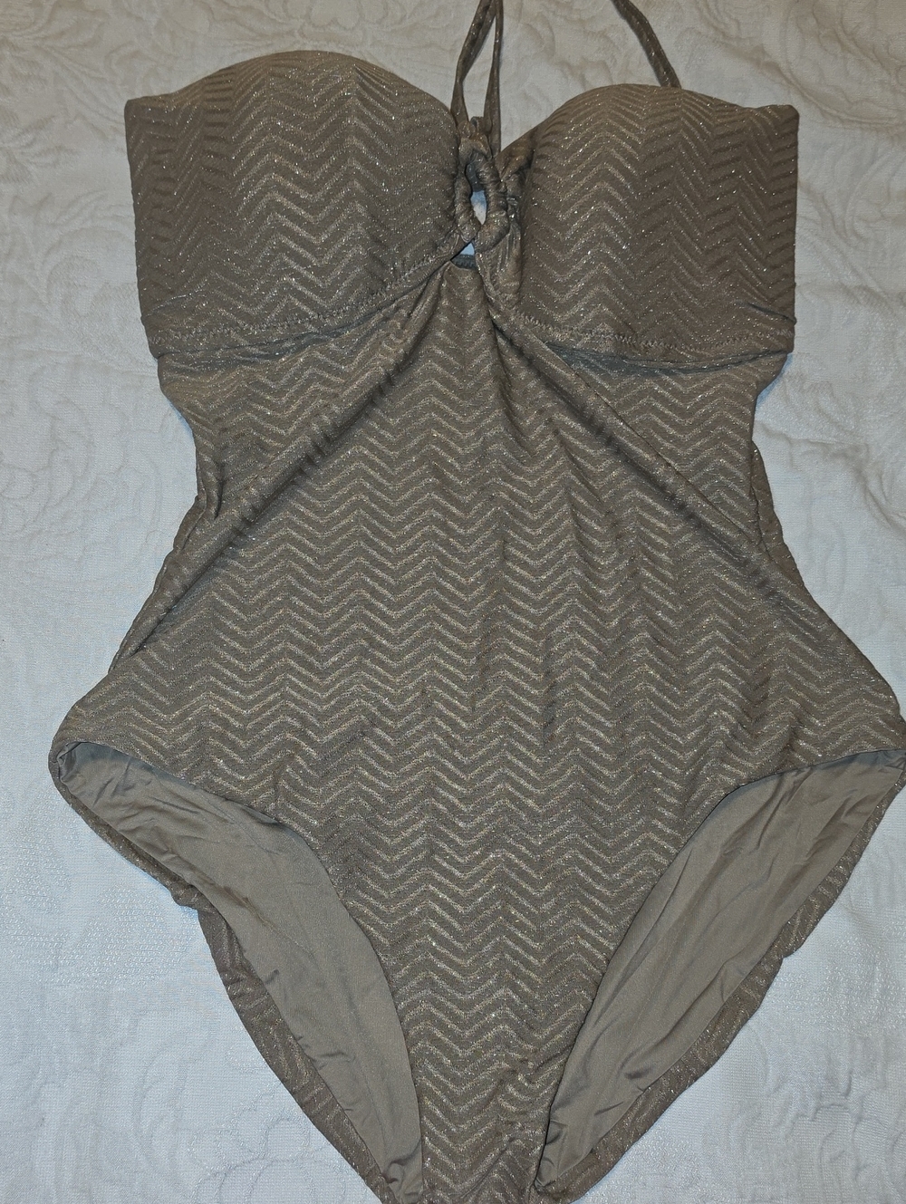 Trina Turk Taupe Shimmery Chevron One-Piece Swimsuit